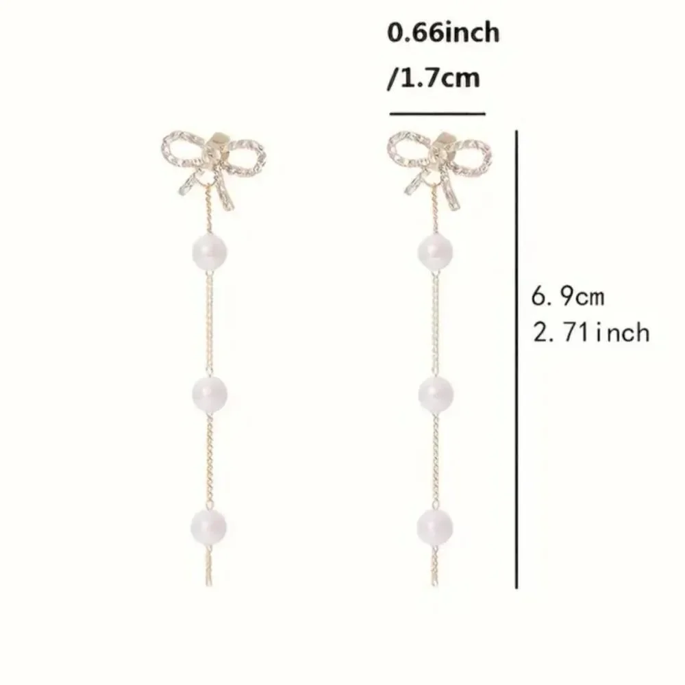 Elegant Vintage Bow Pearl Tassel Stud Earrings